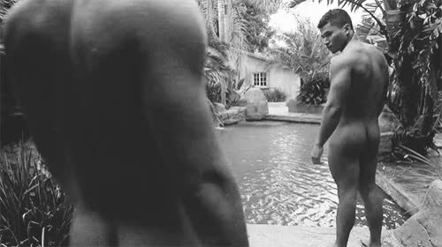 Muscle butts at pool Gif