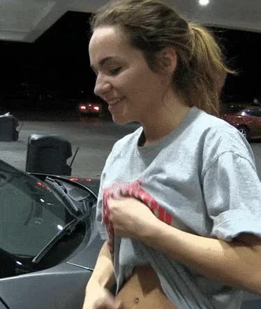 Cute titty reveal at a gas station