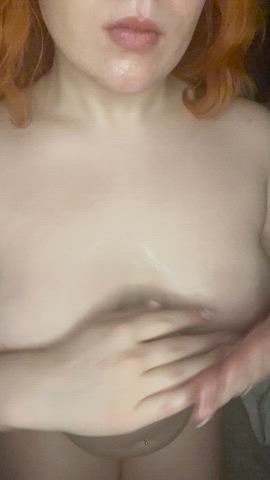 boobs oil oiled redhead gif