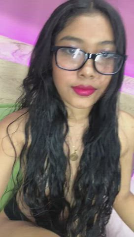 18 Years Old Babe Glasses Long Hair Small Tits Teen gif