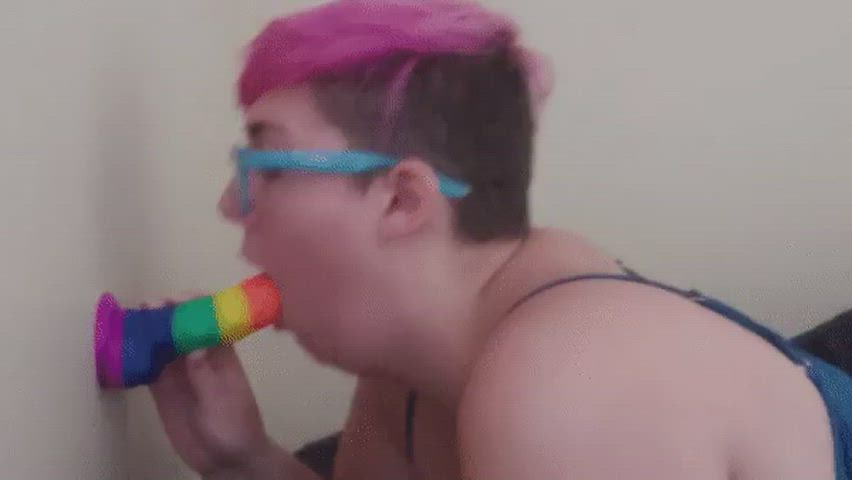 Blowjob Deepthroat Dildo Glasses gif