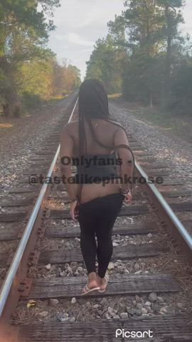 Pulling my pants down in the woods exposing my ebony ass