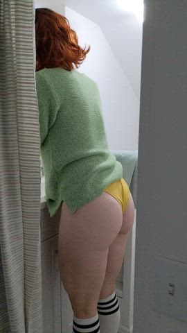 bathroom booty dressing room hotwife pawg redhead underwear voyeur wife gif
