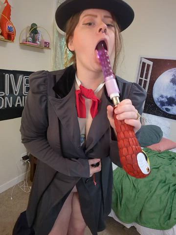 blowjob cosplay costume dildo halloween licking nsfw onlyfans tits gif