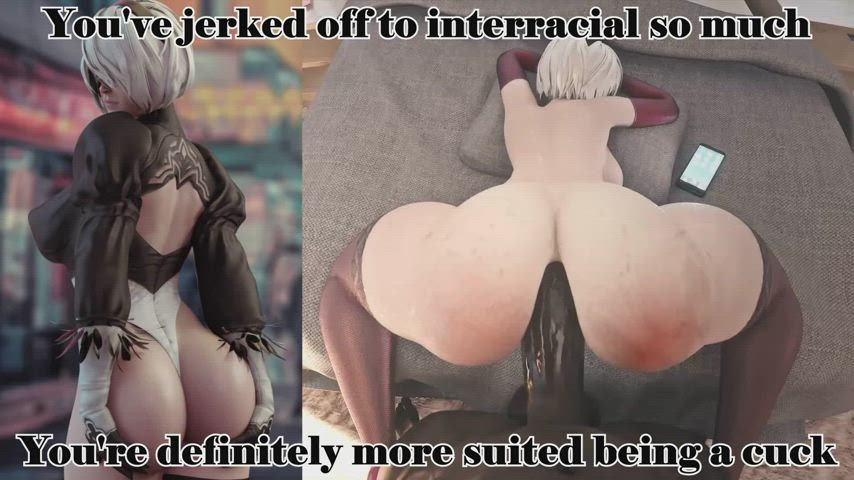 3D BBC Caption Cuckold Interracial Split Screen Porn gif
