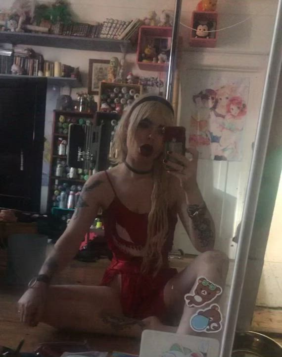 Blonde Clothed Goth Lesbian Strip Stripper Tattoo gif