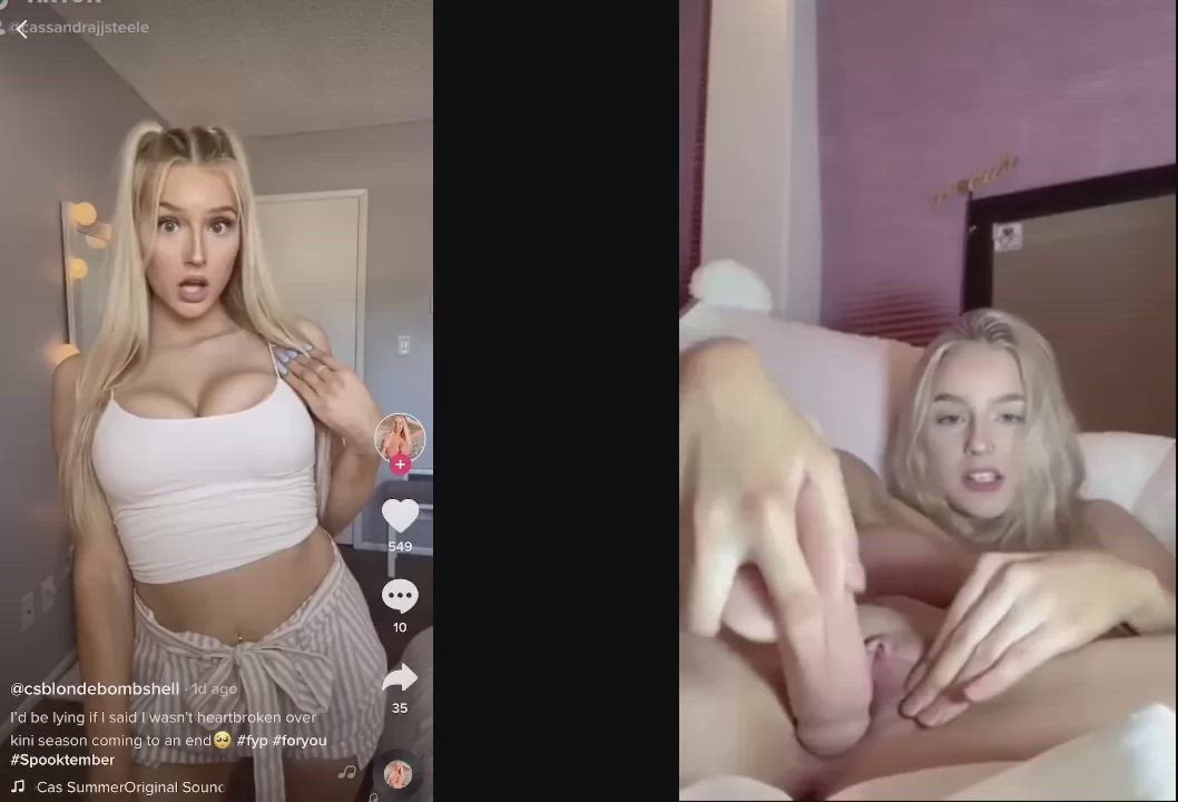blonde dildo masturbating split screen porn tiktok gif