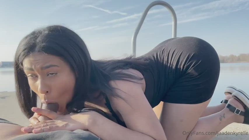 beach blowjob dress ebony outdoor public sucking gif