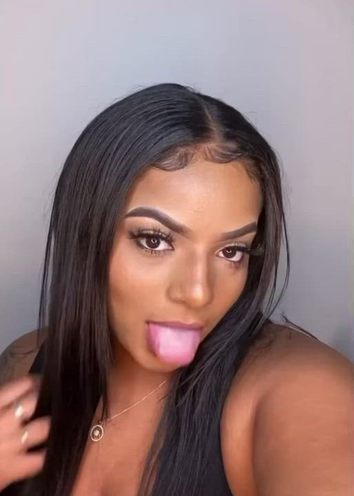 Ebony Long Tongue Model Pretty Tease Throat TikTok gif