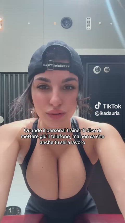 big tits cleavage gym italian tank top tiktok tits workout just-boobs gif