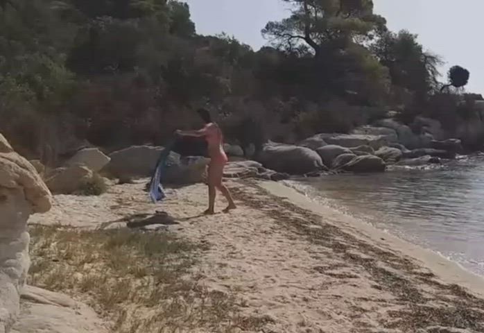 amateur beach brunette cute nude nudist nudity outdoor solo teen gif