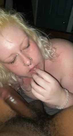 BBC BBW Big Dick Blonde Blowjob Interracial gif