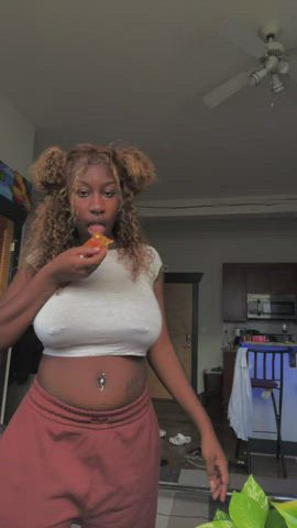 braless dancing ebony jiggling pierced pokies gif