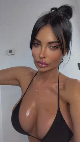big tits boobs brunette lips swimsuit tits gif