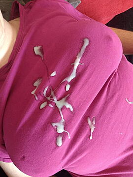 2 weeks worth of cum on her clothed boobs