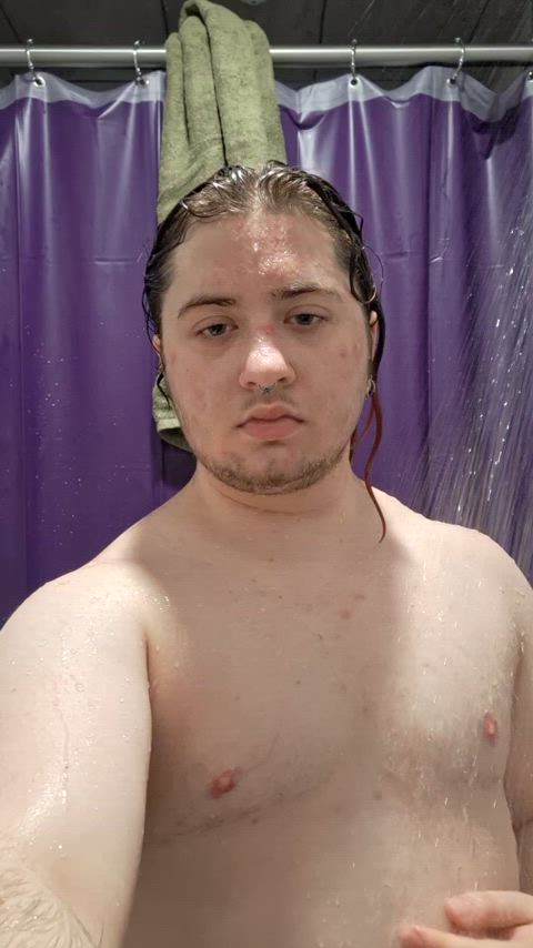 chest ftm shower trans man flexing gif