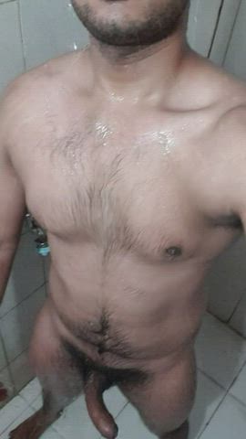 hairy cock male masturbation shower gif