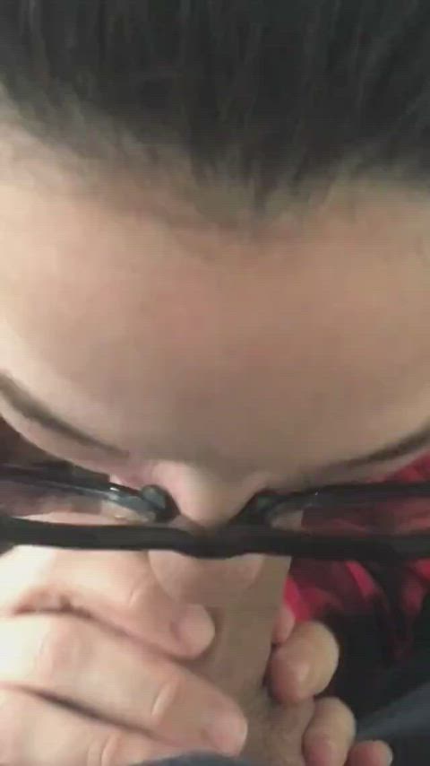 amateur babe blowjob brunette cumshot facial huge tits milf pov gif