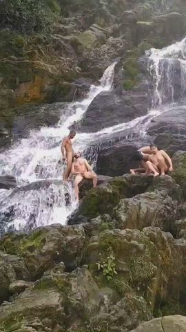 blowjob gay group kissing outdoor public gif
