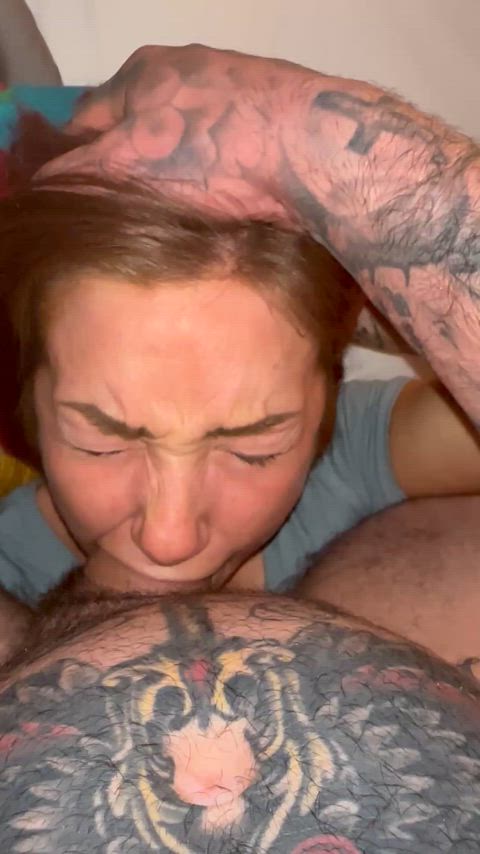 Gagging on daddy’s cock like a good lil cum slut