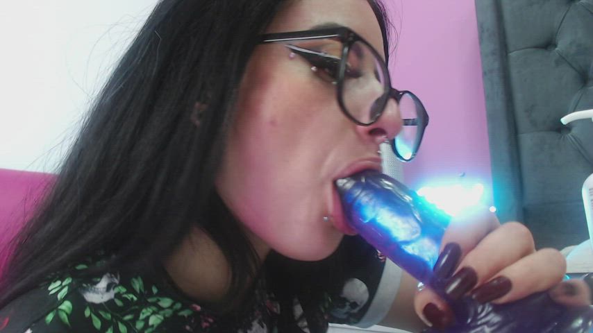 amateur big dick blowjob deepthroat glasses hardcore huge dildo piercing sloppy gif