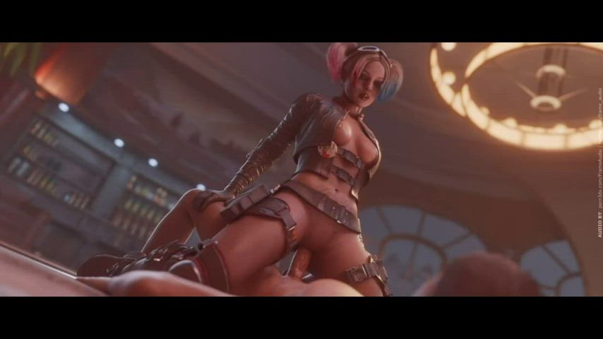 3d animation blonde boobs clothed comics cowgirl harley quinn riding rule34 gif