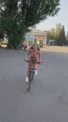 Blonde Natural Tits Public gif